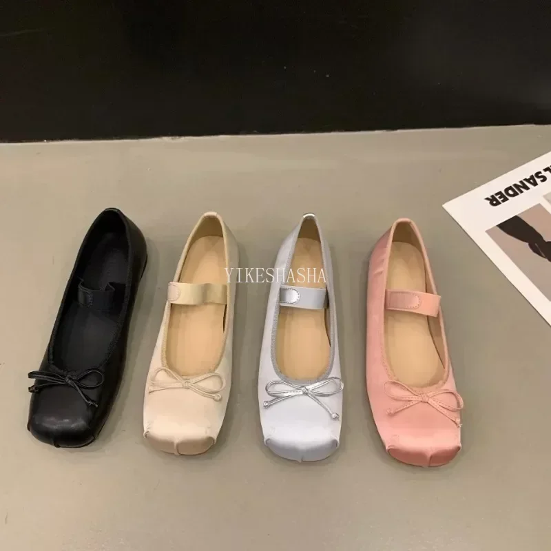 2024 New Spring Summer Flat Ballet Shoes Women's Shoes Retro Satin Mary Jane Shoes Ballet Flats Women Zapatos Mujer YIKESHASHA