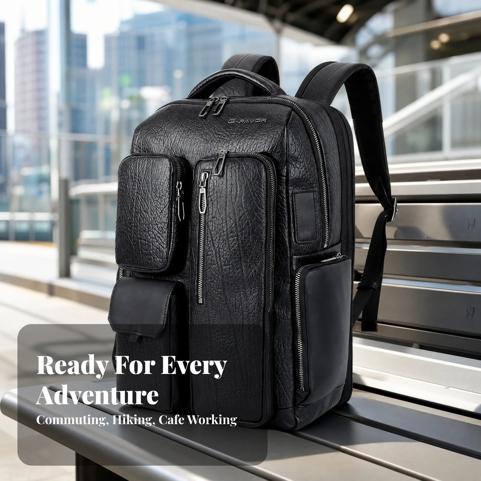Leather Backpack Long-Lasting Backpack with Laptop Compartment Daypack Shock-Resistant Bag Adjustable for Commuters, Commuting