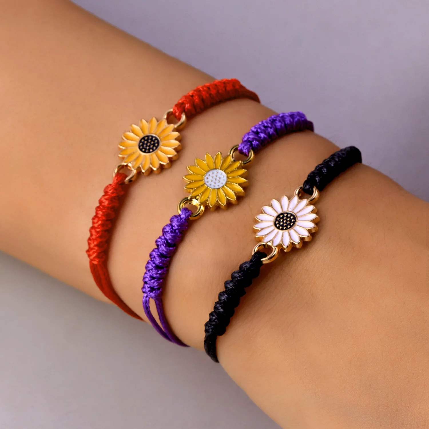 Simple Sunflower Bracelets for Women Handmade Braided Daisy Flower Praying Bracelet Couple Lover Promise Wish Card Jewelry Gifts