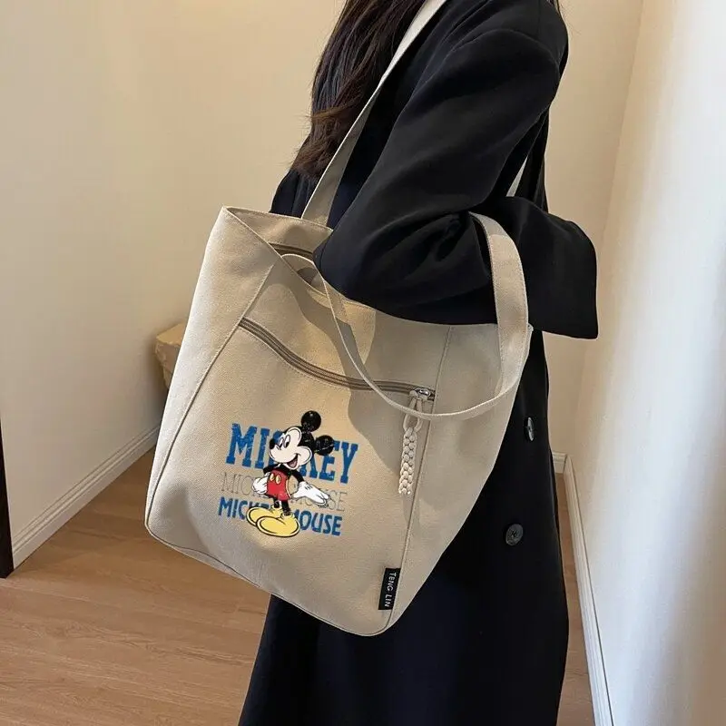 

Disney Canvas Shoulder Bag for Women Girl Kawaii Large Capacity Tote Portable Student Book Bag Luxury Designe Fashion Trend