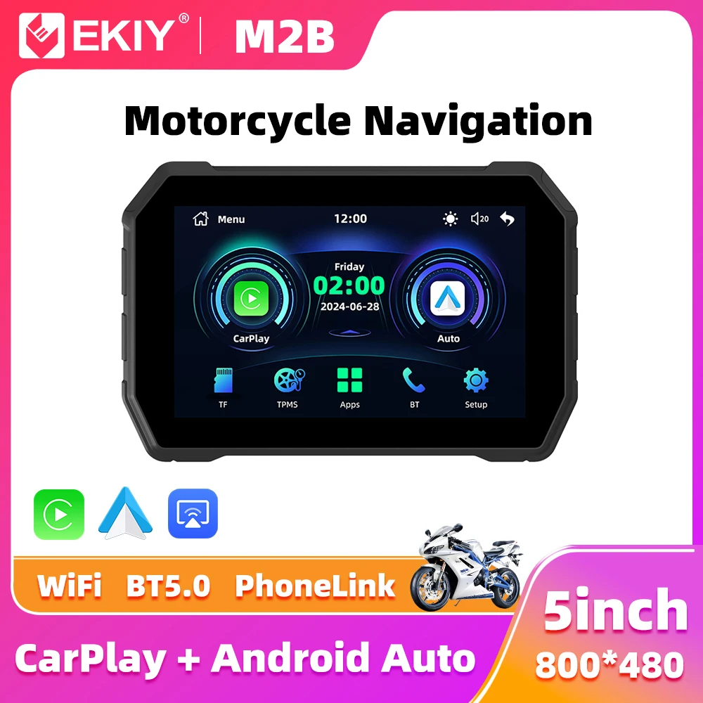 EKIY 5.0 inch Wireless CarPlay Moto Android Auto Portable Digital Motorcycle Dashboard GPS Motorcycle Navigation Display Screen