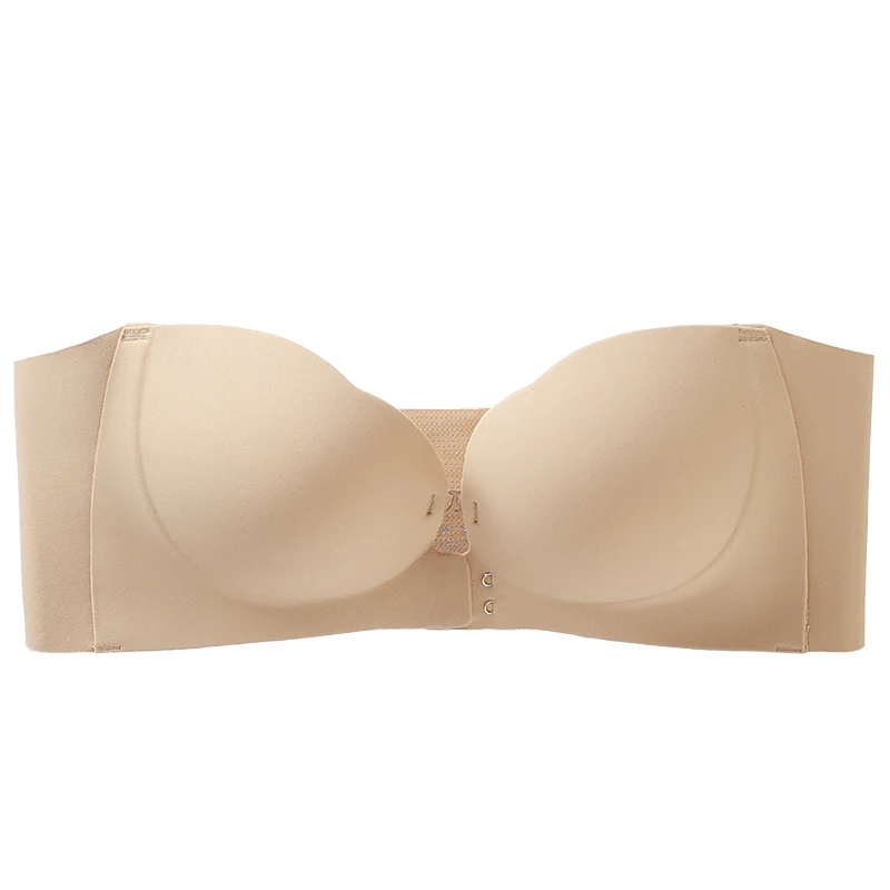 Drahtloser trägerloser BH für Damen, doppelte Vorderverschlüsse, 6-Punkt-Antirutsch, 3-stufiger 3D-geformter Blütenblatt-Design, tiefer V-Ausschnitt, nahtloser Multiway-Pushup-BH, 1 Stück