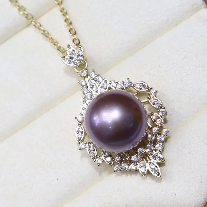 Natural Freshwater Edison Pearl Necklace Pendant Women's Fashion Versatile Jewelry Large Particle Round Collarbone Chain