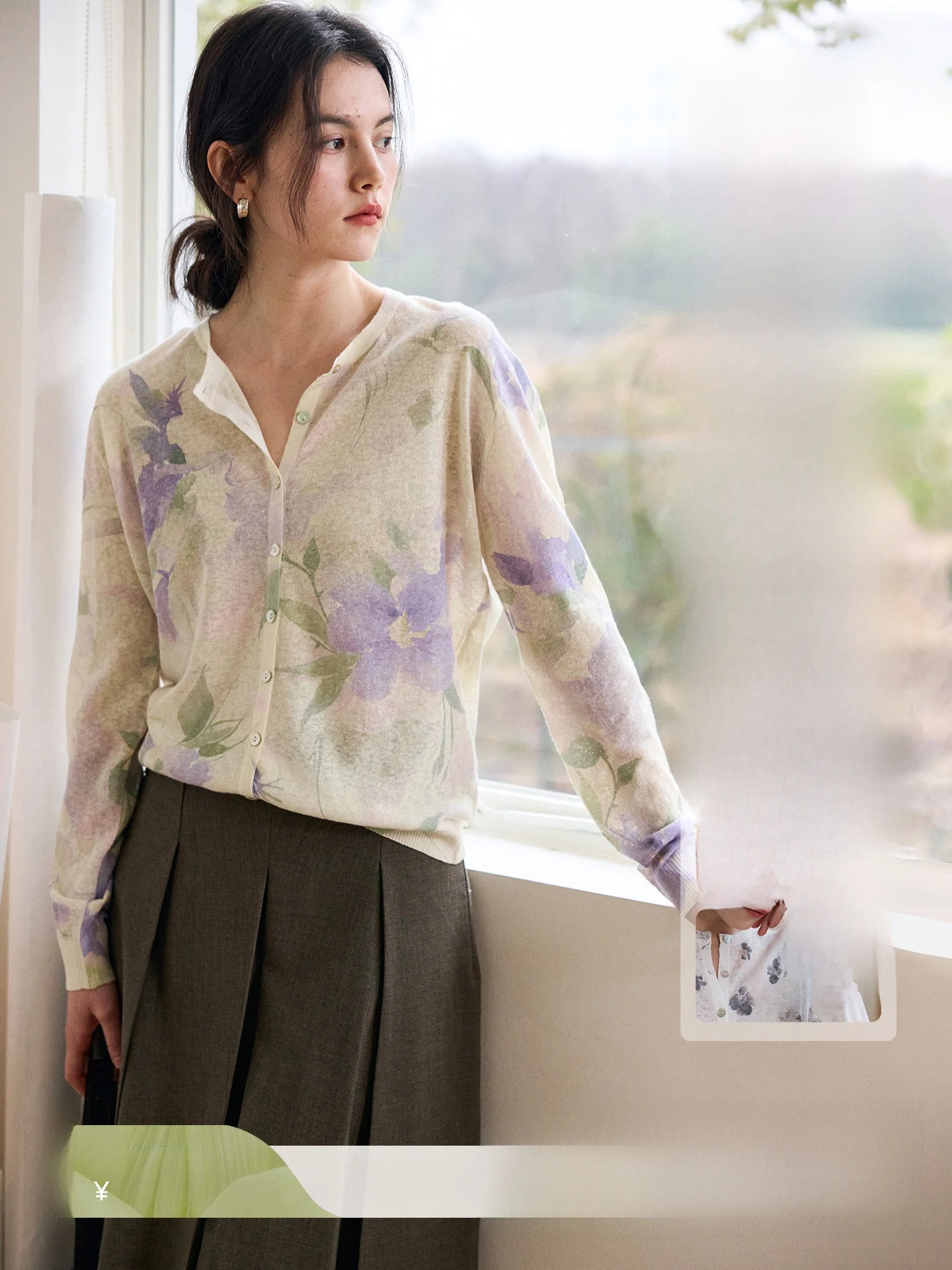 

HeyDress Linen Knitted Open Cardigan Women Spring Fading Print Romantic Short Sleeve Long Shirt Thin Top French Style Straigh...