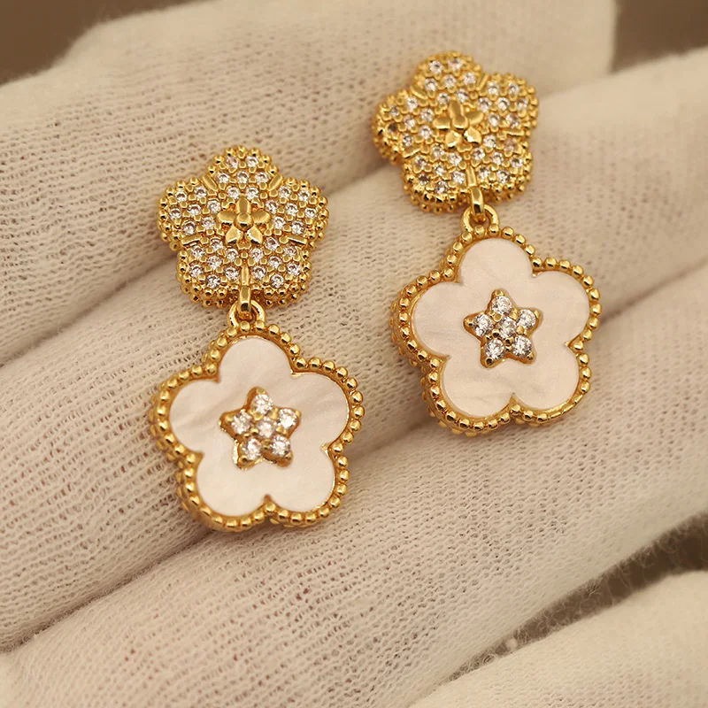 Fashion Brand Jewelry Crystal Flower Stud Earrings Vintage French Style Earrings for Women Party Accessories Gifts