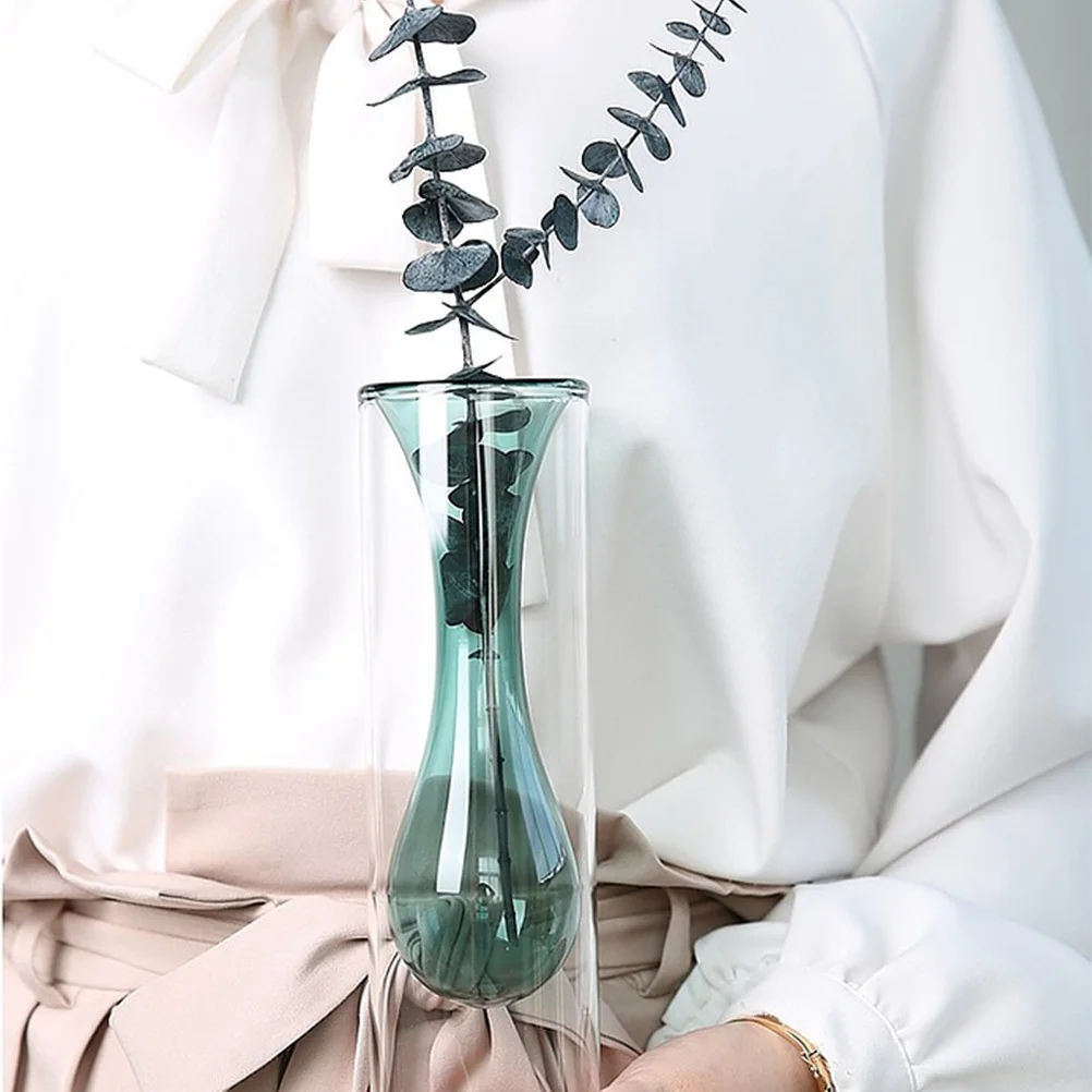 

Double-Layer Hydroponic Glass Vase Green Durable Borosilicate Transparent Flower Plant Home Decoration Container