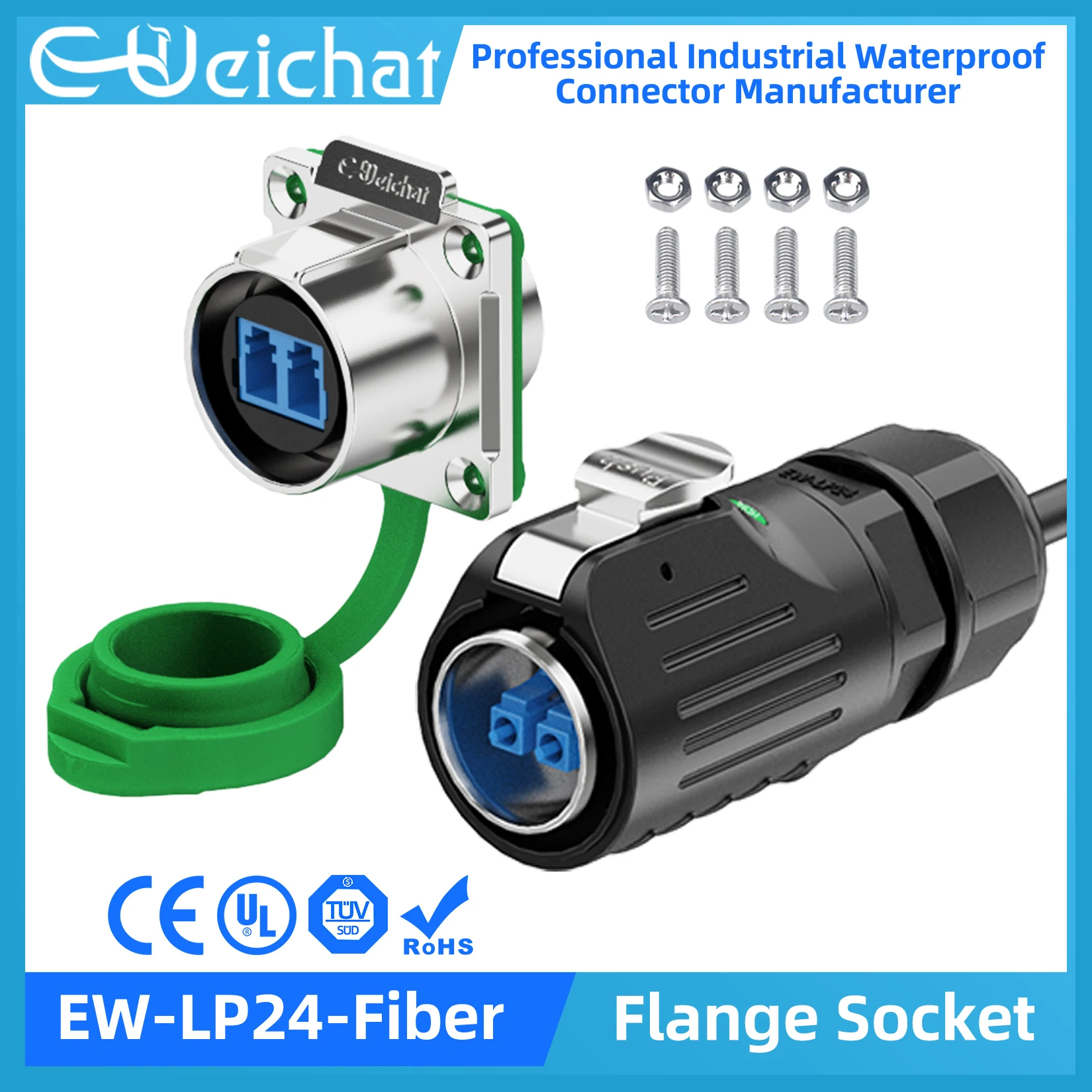 LP24 LC-LC Fiber Optic Waterproof Connector IP68 Industrial Circular Aviation Date Connector Plug With 1.1m Cable