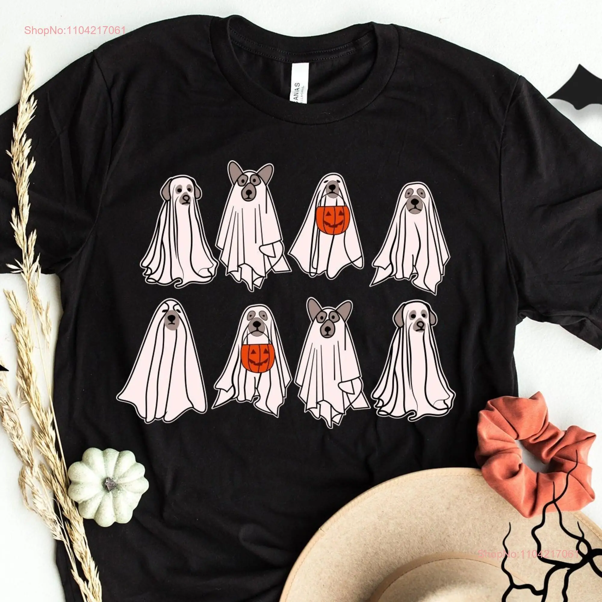 Funny Halloween Dog T Shirt Ghost Mum Lover Tops for long or short sleeves