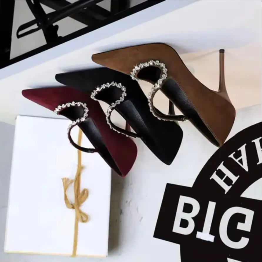 

Туфли-лодочки BIGTREE, модные пикантные женские туфли на высоком каблуке со стразами и пряжкой на тонком каблуке, Zapatos De Mujer