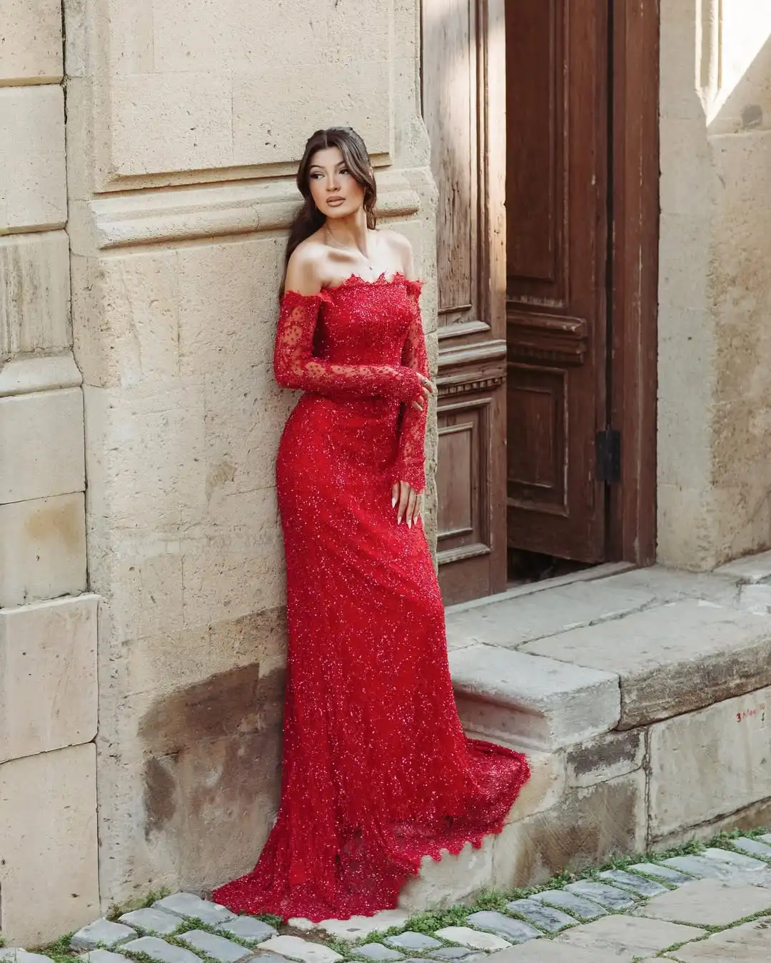 Elegantes, luxuriöses, schulterfreies, mit Perlen besticktes Meerjungfrau-Schleppe, Illusion, Pailletten, Spitze, Tüll, Abendkleid, Abschlussball, formelles Partykleid