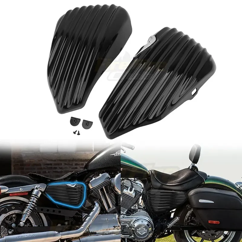 Penutup baterai tangki bensin sepeda motor, pelindung garis-garis sisi kiri & kanan untuk Harley Sportster 48 72 XL1200 XL883 2014-2024