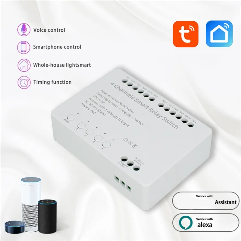 AA08-Tuya Wifi Smart Switch Module 4 Channels AC 100-240V DC 5-24V 10A Relay Control Intelligent Automation Controller