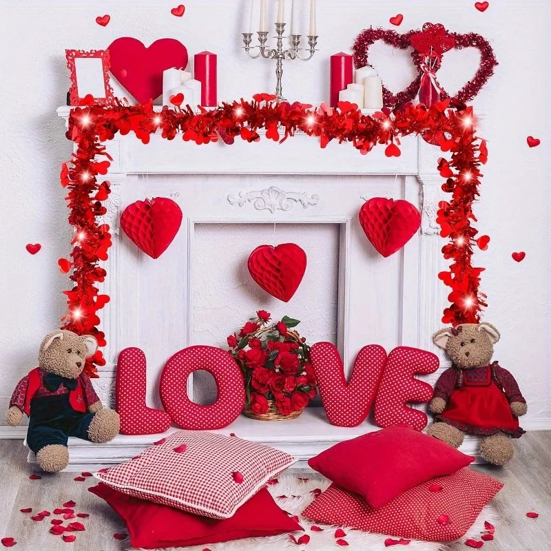 2pcs Valentines Tinsel Garland with LED Light  String  Valentines Tree Hanging Garland Decoration for Indoor Outdoor Decorations image 6