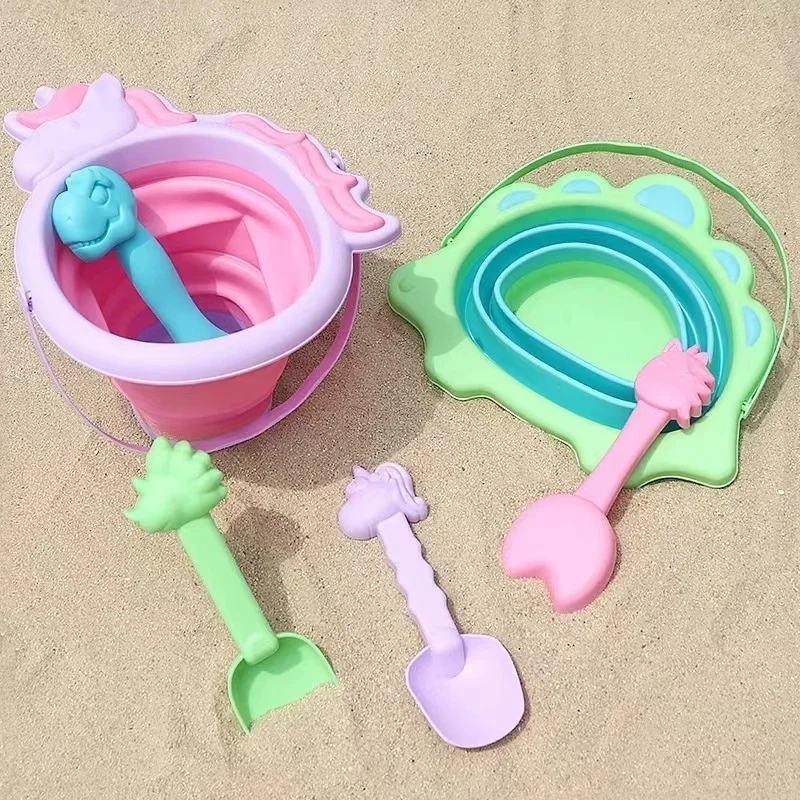 

3pcs/set Unicorn Beach Toys Dinosaur Kids Infants Digging Sand Plastic Shovels Buckets Kettles Water Play Toys For Children Gift