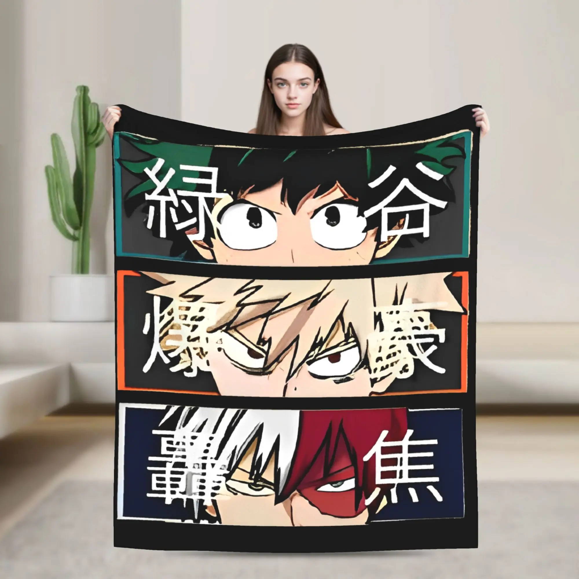 Cartoon MHA Anime Blankets Anime Deku Bakugou Katsuki Todoroki Shoto Fleece Awesome Warm Throw Blanket for Home Decoration,