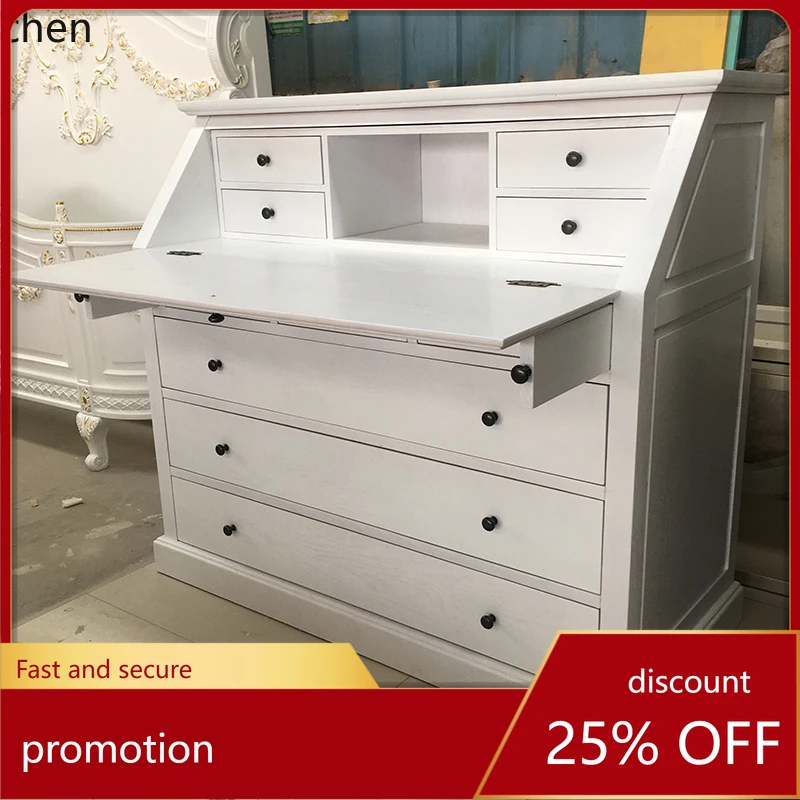 

Письменный ящик из цельного дерева CZ, встроенный комбинированный откидной чехол для спальни, письменный столик, туалетный столик, многофункциональное хранилище