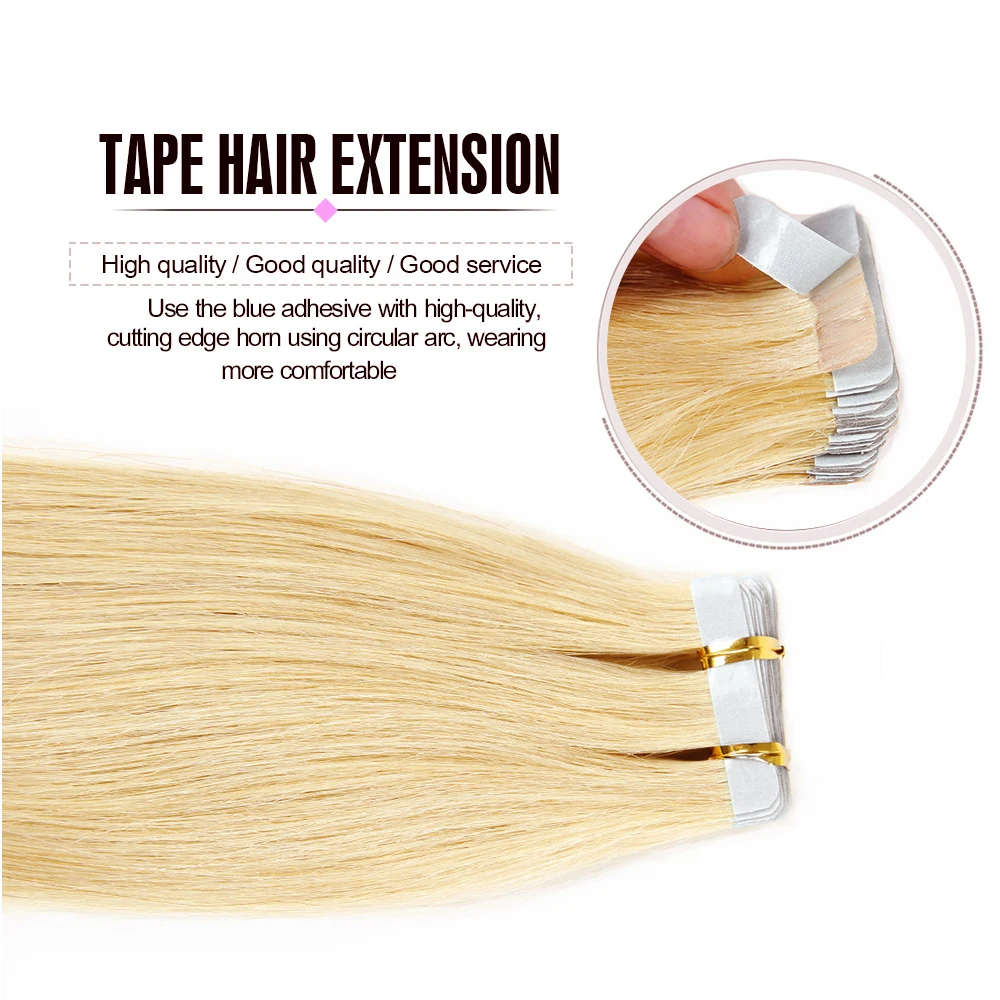 613 Blonde Tape In Extensions 20 Stuks Rechte 100% Remy Echt Haar Naadloze Inslag Tape In Menselijk Haar Extensie Voor Vrouwen 12-24 Inch