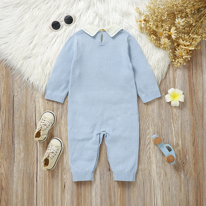 Cotton Baby Romper Knit Newborn Girl Boy Jumpsuit Long Sleeve Autumn Infant Kid Clothing 0-18M Overalls Fashion Turn-down Collar