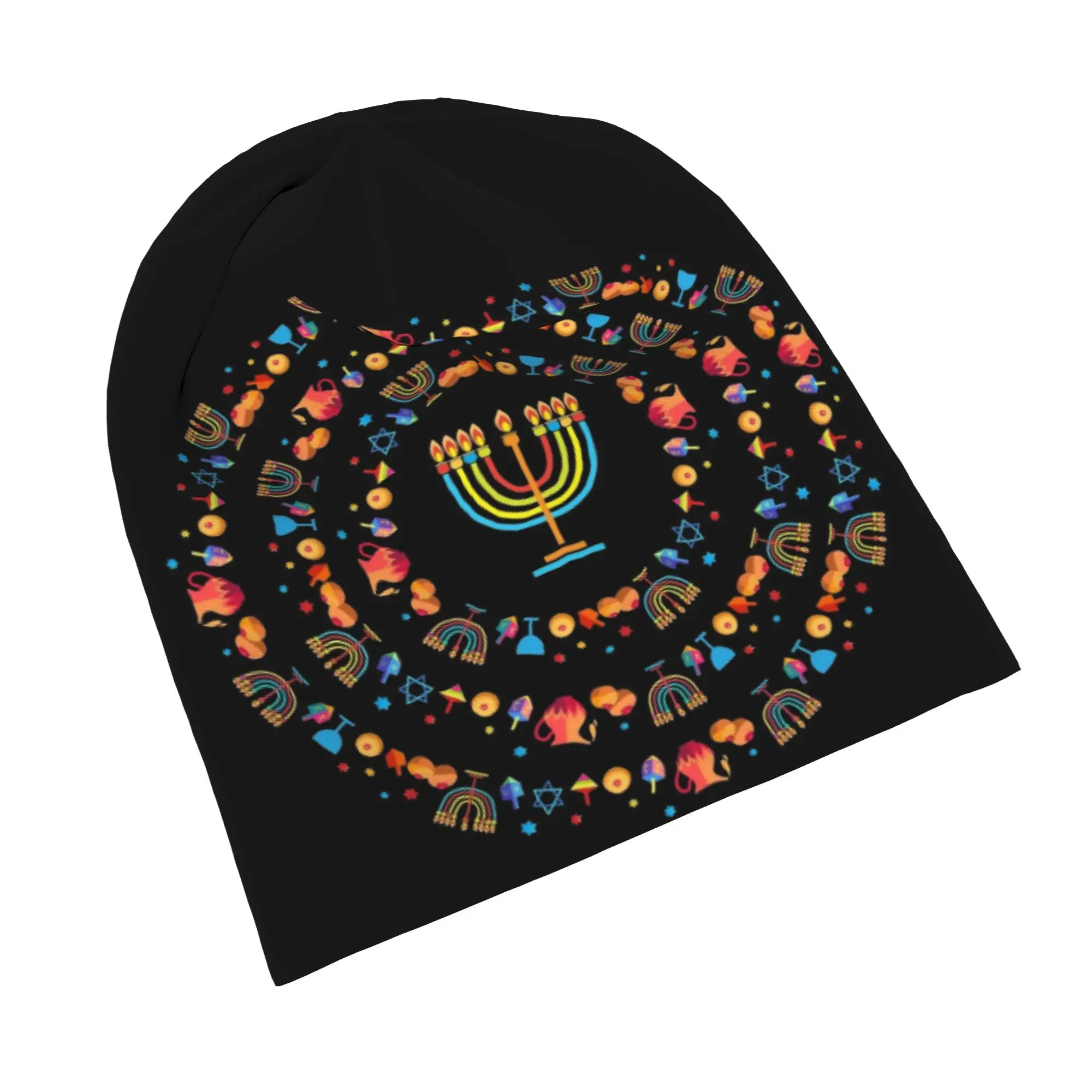 Happy Hanukkah Menorah Jewish Skullies Beanies Hats  Vintage Unisex Street Cap Warm Head Wrap Bonnet Hats