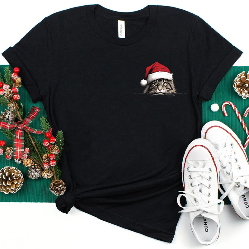 קוואי חג המולד כובע לחתולים חולצות לגברים מסיבת חג המולד חולצות גברים harajuku streetwear xmas שרוול קצר מס בגדים גברים