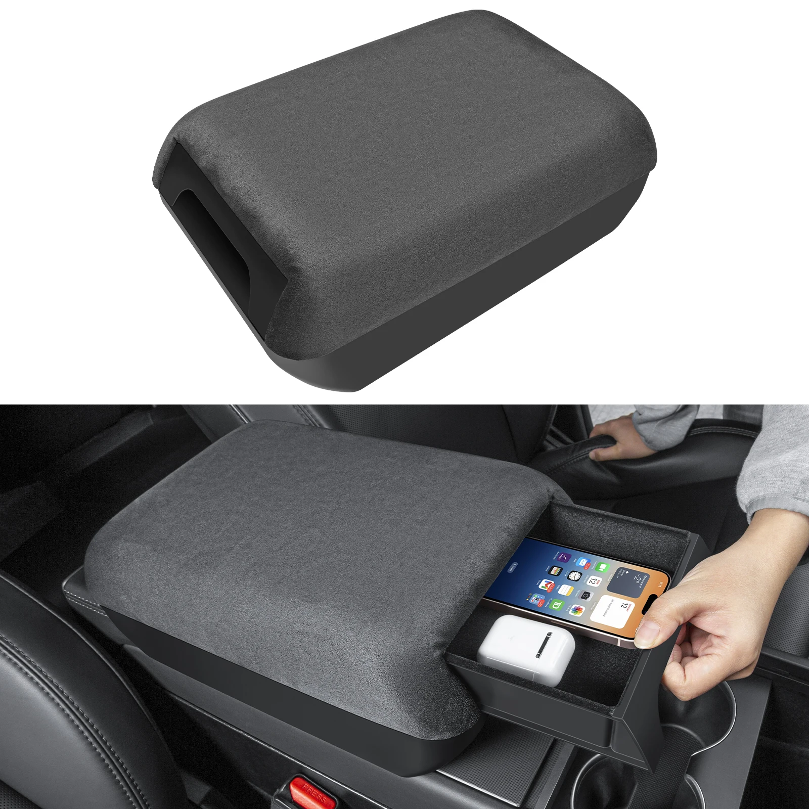 

Armrest Cover Center Consolet Armrest Cover with Storage Box for New 2025-2026 Model Y Juniper and 2024-2025 Model 3 Highland