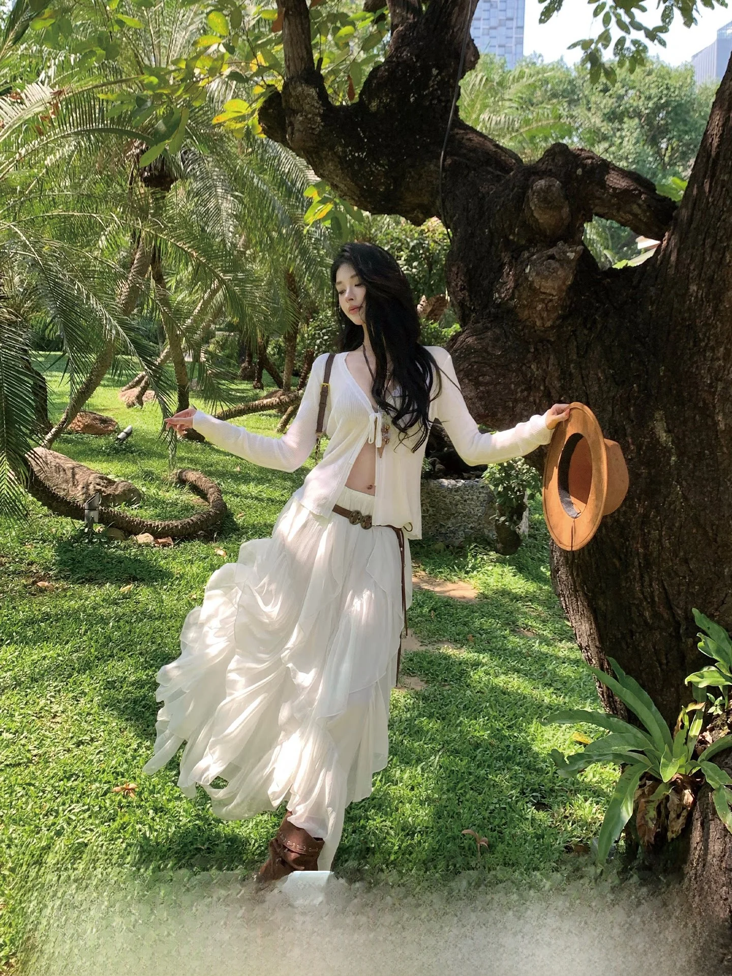 

Женская шифоновая юбка Okaaay Layered Art Early Spring Gentle Vaion с асимметричным подолом и высокой талией