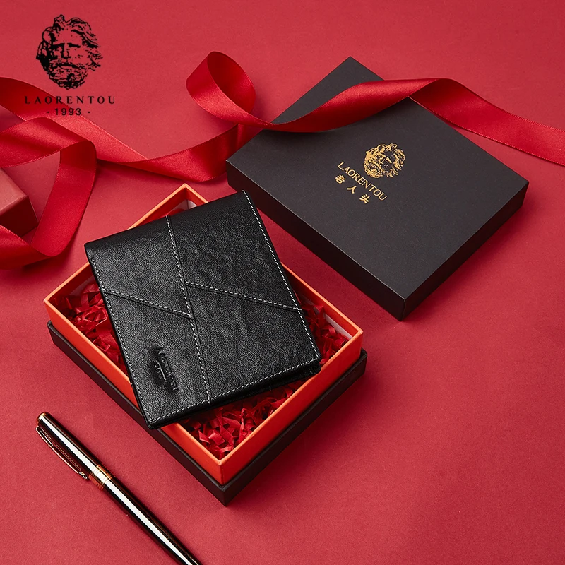 LAORENTOU Men's Short Wallet Genuine Leather Small Card Holder Gift for Husband Boyfriend 2025 New Design