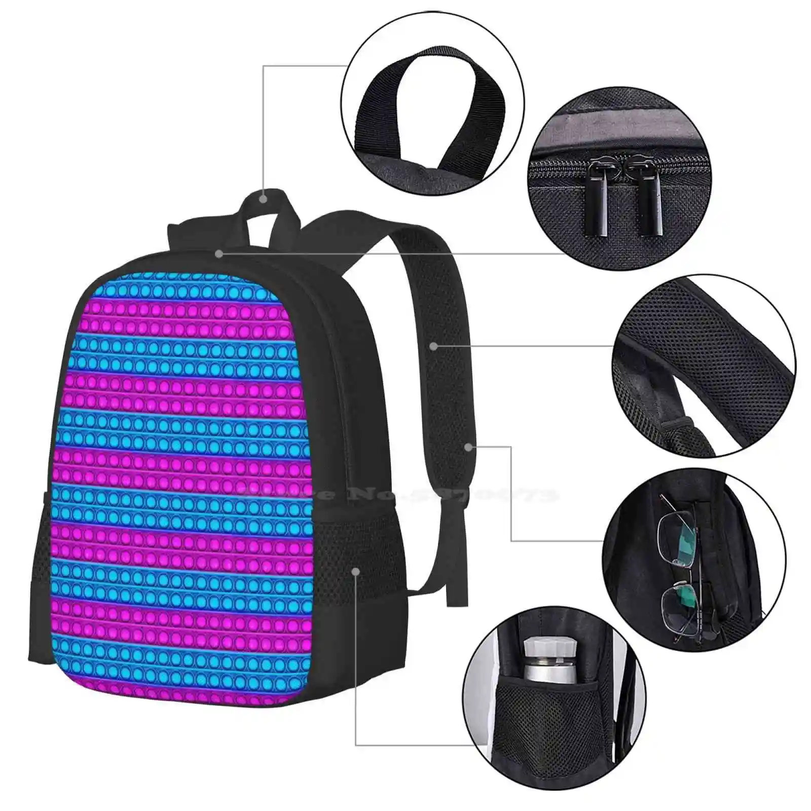 Sacos escolares multicoloridos para viagens, mochila para laptop, pop it lover, poppit fidget, aniversário, 2 cores