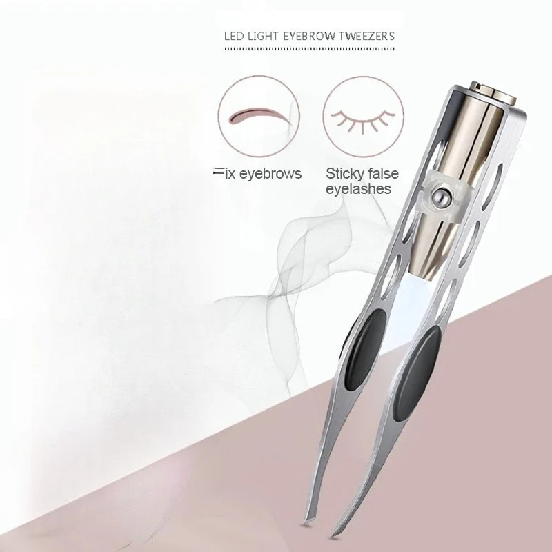 1pc led pinça de sobrancelha ponta oblíqua aço inoxidável sobrancelha aparar clipe olho remoção do cabelo ameixa cílios postiços braçadeira ferramenta de maquiagem