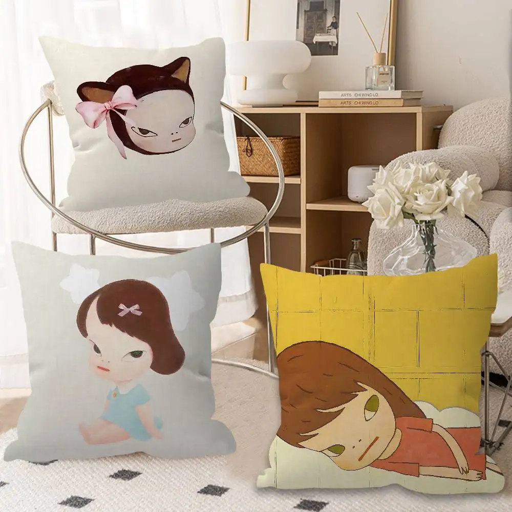 Y-Yoshitomo N-Nara Anime Maple Design Cushion Cover Happy Autumn Harvest Decor Holiday Decorati Pillow Cover