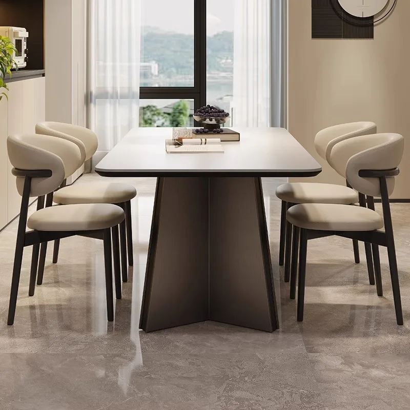 

Stainless steel rock plate dining table full support baseplate desktop Italian light luxury modern simple minimalist style