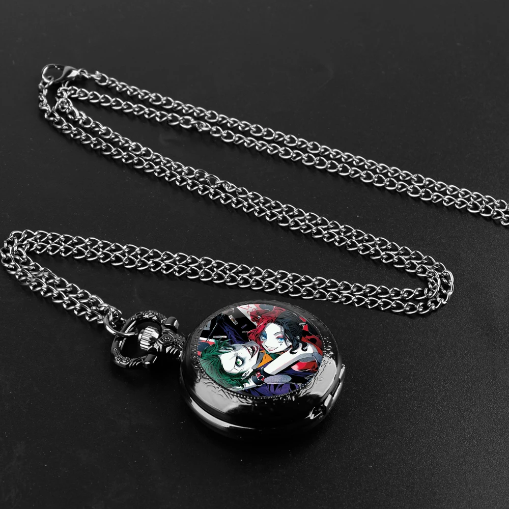 Joker Hug Design Glass Dome Quartz Pocket Watch With Durable Chain Arabic Numeral Dial For Men And Women Creative Gifts