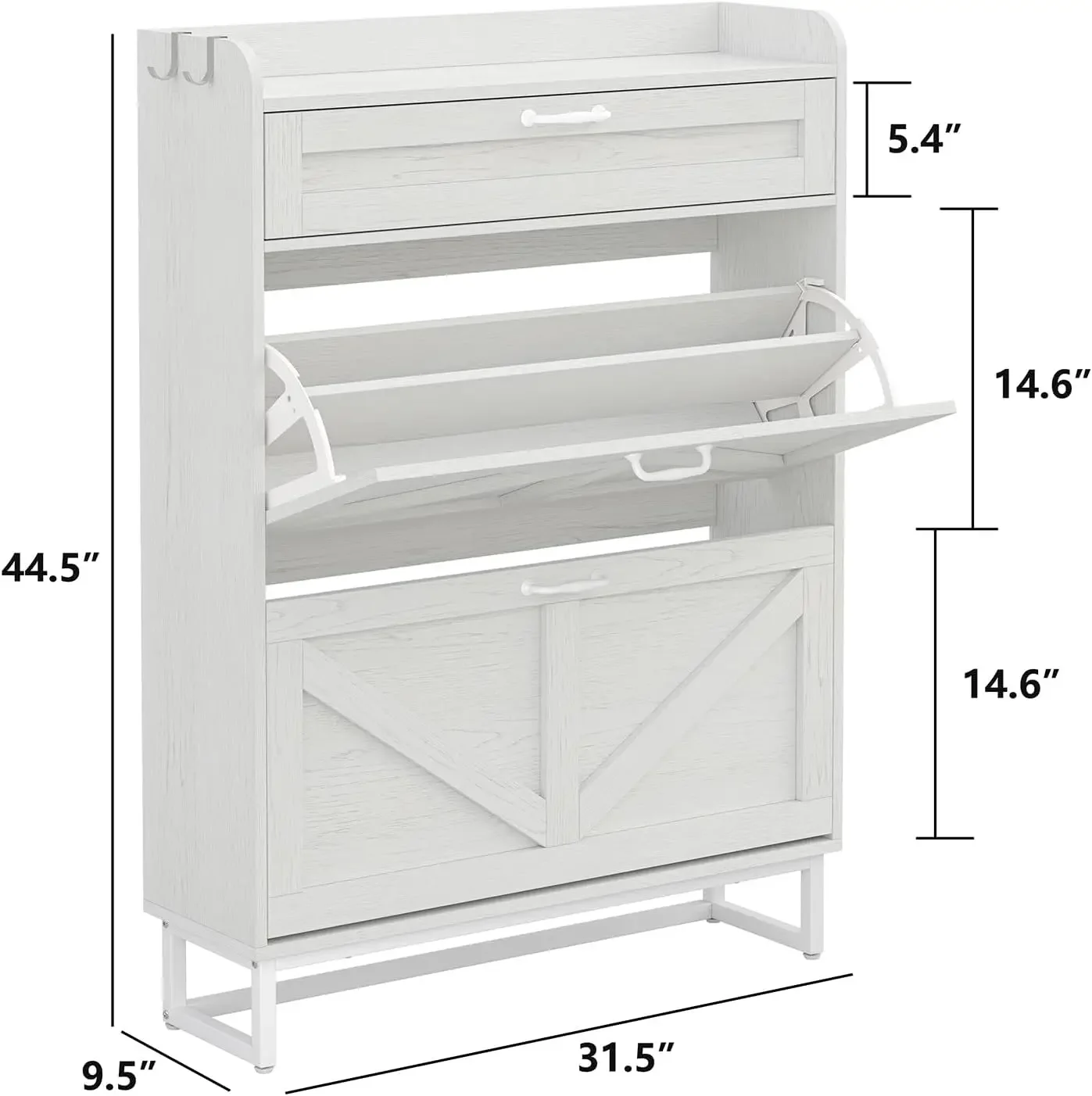 Shoe Storage Cabinet with 2 Flip Drawers & 1 Drawer, Freestanding Organizer with Metal Legs for Entryway, Slim Design, Off White