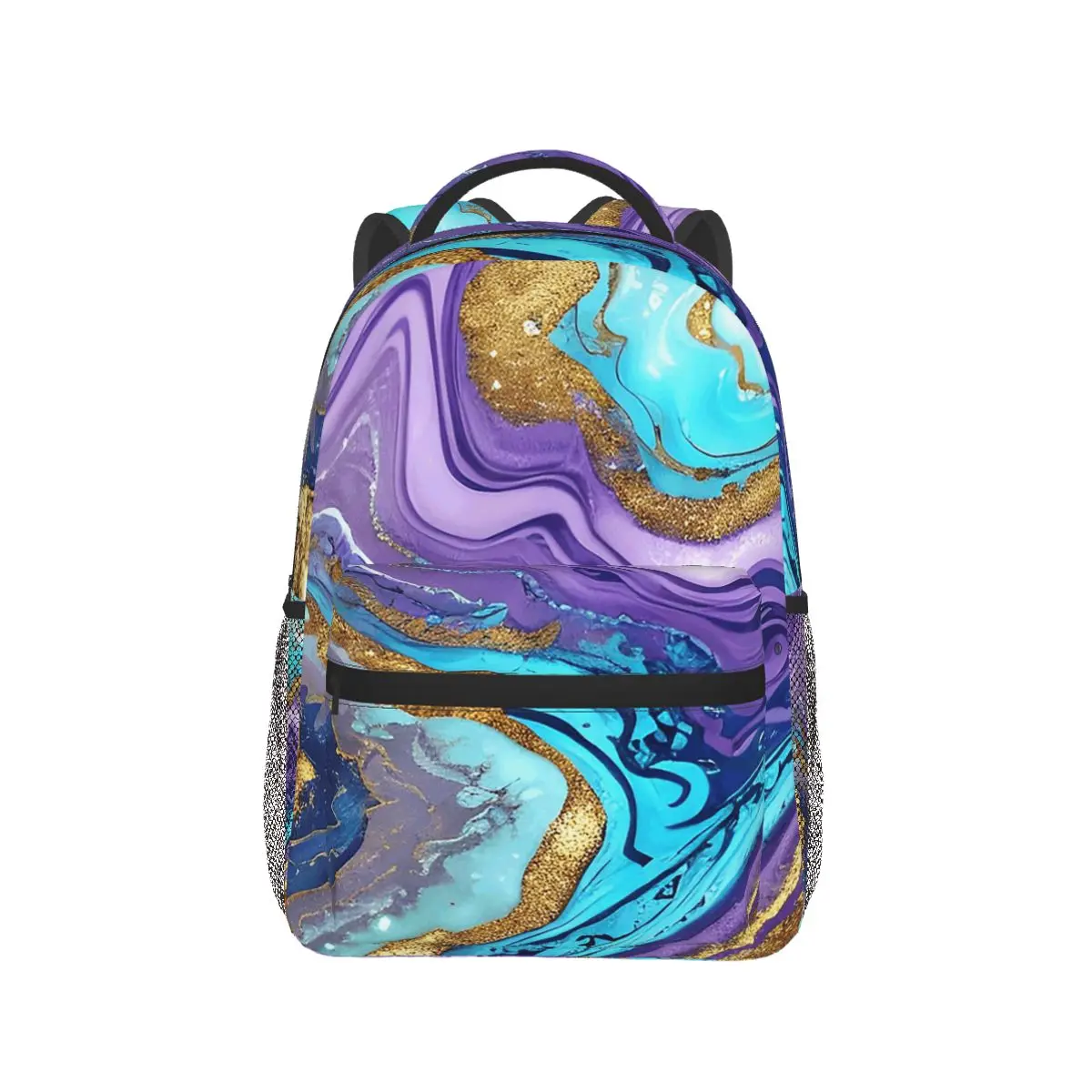 

Blue Purple Gilded Luxury Gold Marble Backpack Hot Sale Daypack Large Capacity Kids BookBag School Bag Shoulder Bags for Unisex