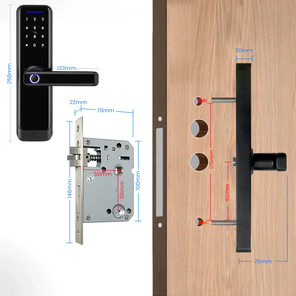 Avatto Tuya ตัวล็อกประตูดิจิตอล WiFi, ตัวล็อคอัจฉริยะแอปสมาร์ทโฟนกุญแจใส่รหัสผ่านด้วยตนเอง