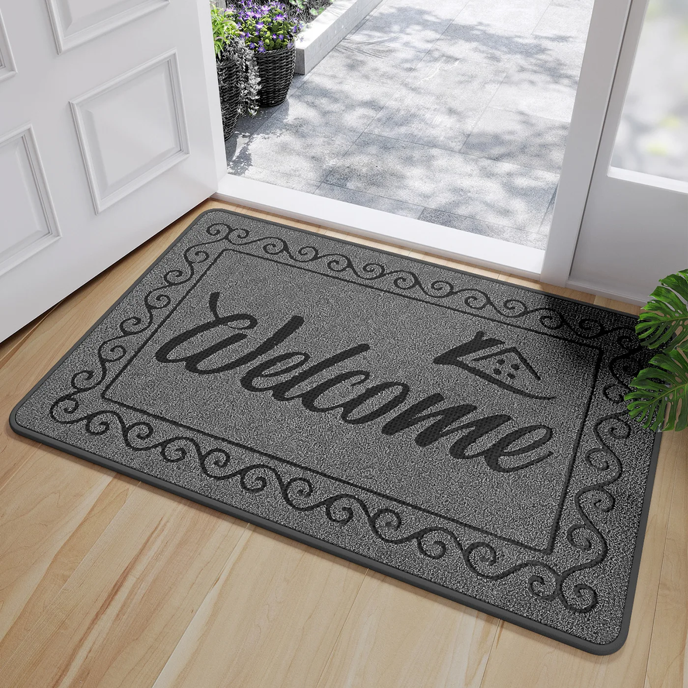 Vintage Welcome Print Linen Doormat, Absorbent Entrance Mat for Outdoor Indoor, Dust Dirt Trapper Wear Resistant, Non-Slip
