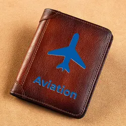 Vintage High Quality Genuine Leather Wallet Aviation Aircraft Design Printing Standard Short Purse BK3590