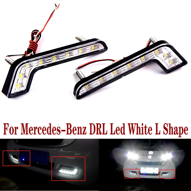 For Mercedes-Benz DRL Led White L Shape 8 LED Car Daytime Running Lights Led Fog Lamp Car External Lamps Driving Fog Light