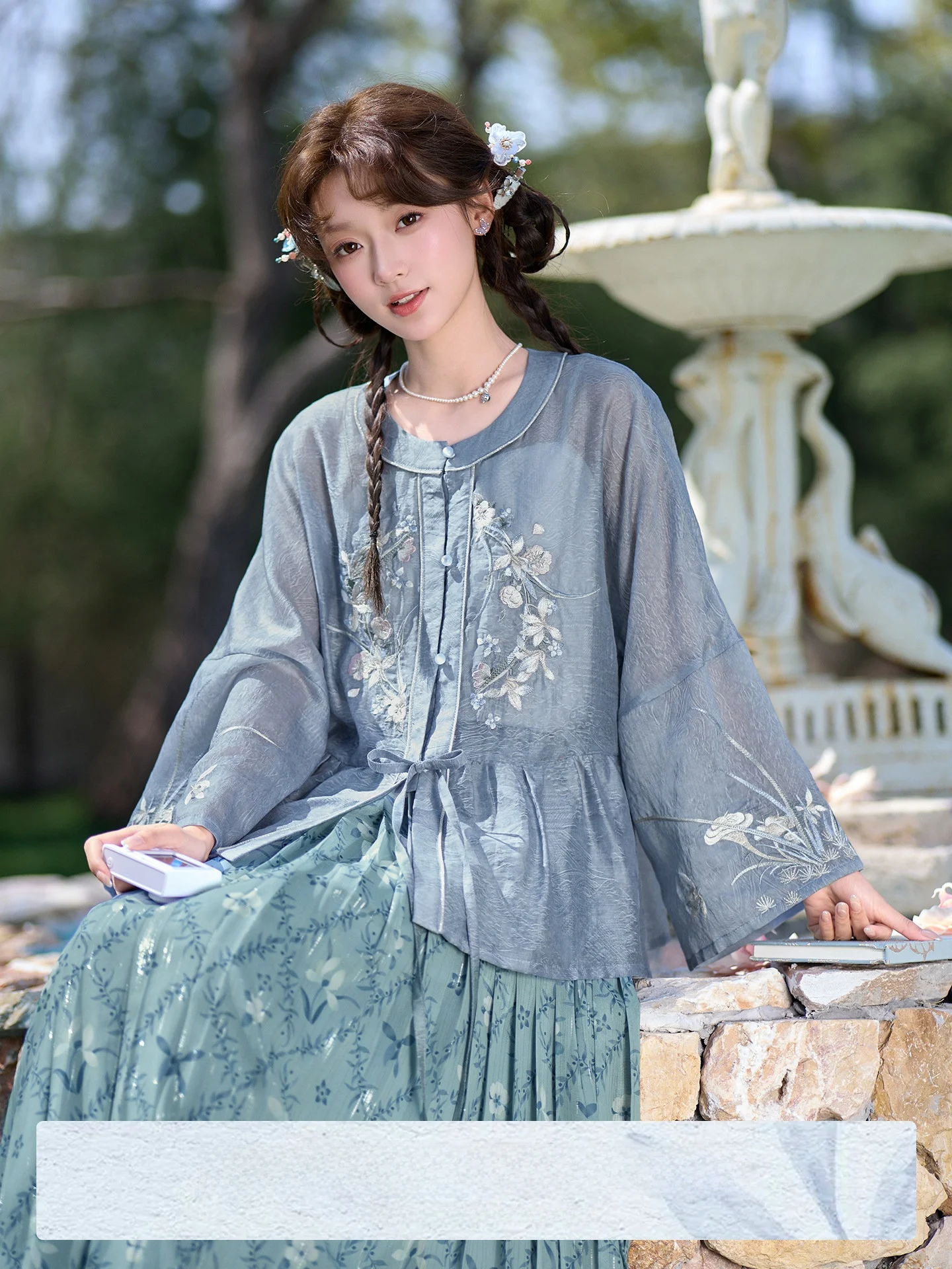

Thirteen Surplus Small Lotus Seed Short Shirt round Neck Elastic Half Skirt Spring Summer Hanfu Set Daily Wear Chinese Style ...