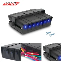 80A DC 12V 24V Marine Rocker Switch Box Emergency Strobe Light 6-Gang Toggle Controller Panel for Car Boat Marine RV