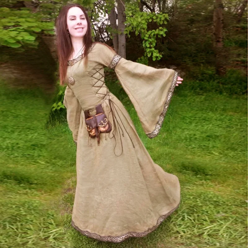 Medieval Renaissance Costume 12th Century Women Dress Peasant Shepherd Smock Frock Tribal Scottish Maxi Wedding Dress For Adult