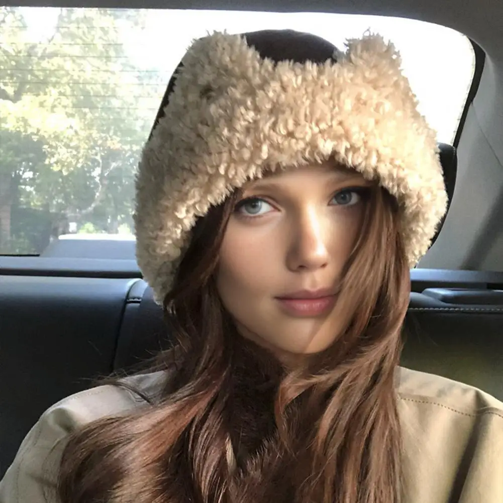Warm Sherpa Fleece Hat Cat Ear Sherpa Fleece Hat for Women Windproof Winter Ear Protection Cap Thick Warm Fuzzy for Outdoor