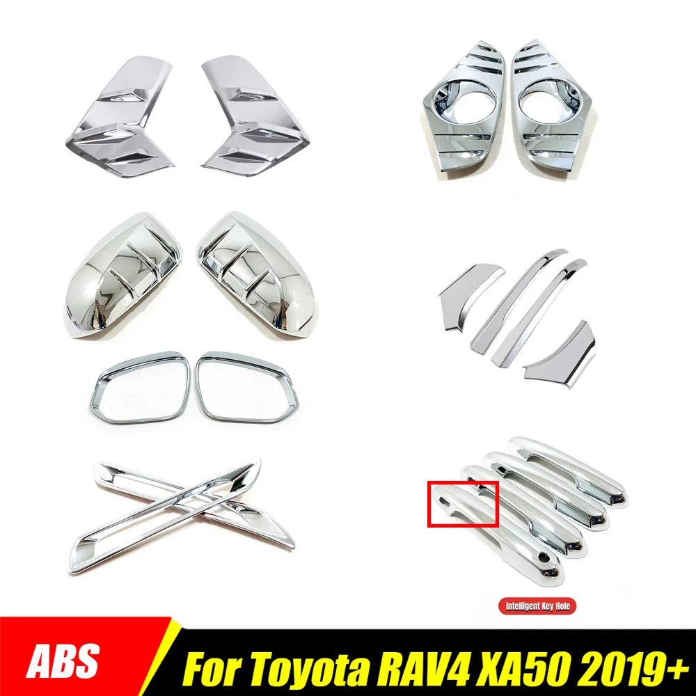 

For Toyota RAV4 RAV 4 2019-2023 Chrome Car front rear fog lampshade cover Door Rear View Mirror rain eyebrow Handle Cover Trim