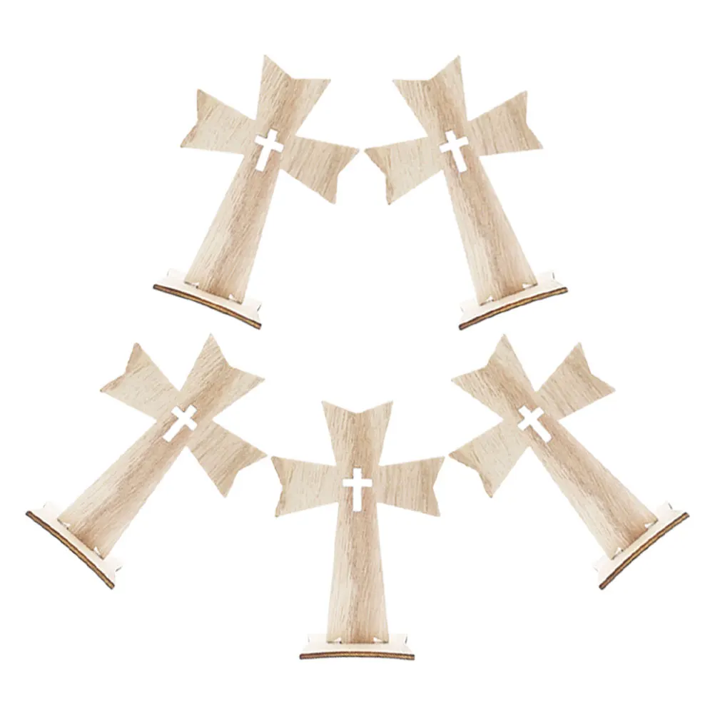 

5pcs Wooden Cross Craft Unfinished Wood Cross Easter Decorations Tabletop Religious Decor Baptism Present Rustic Home Ornaments