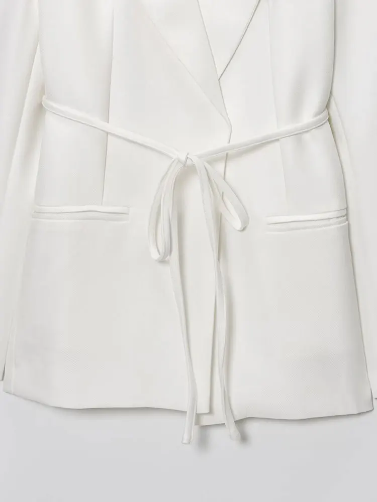 سترة نسائية أنيقة من NLZGMSJ 2025 سترة نسائية أنيقة بياقة على شكل V وأكمام طويلة وجيوب برباط سترة مستقيمة عصرية للمكتب للسيدات