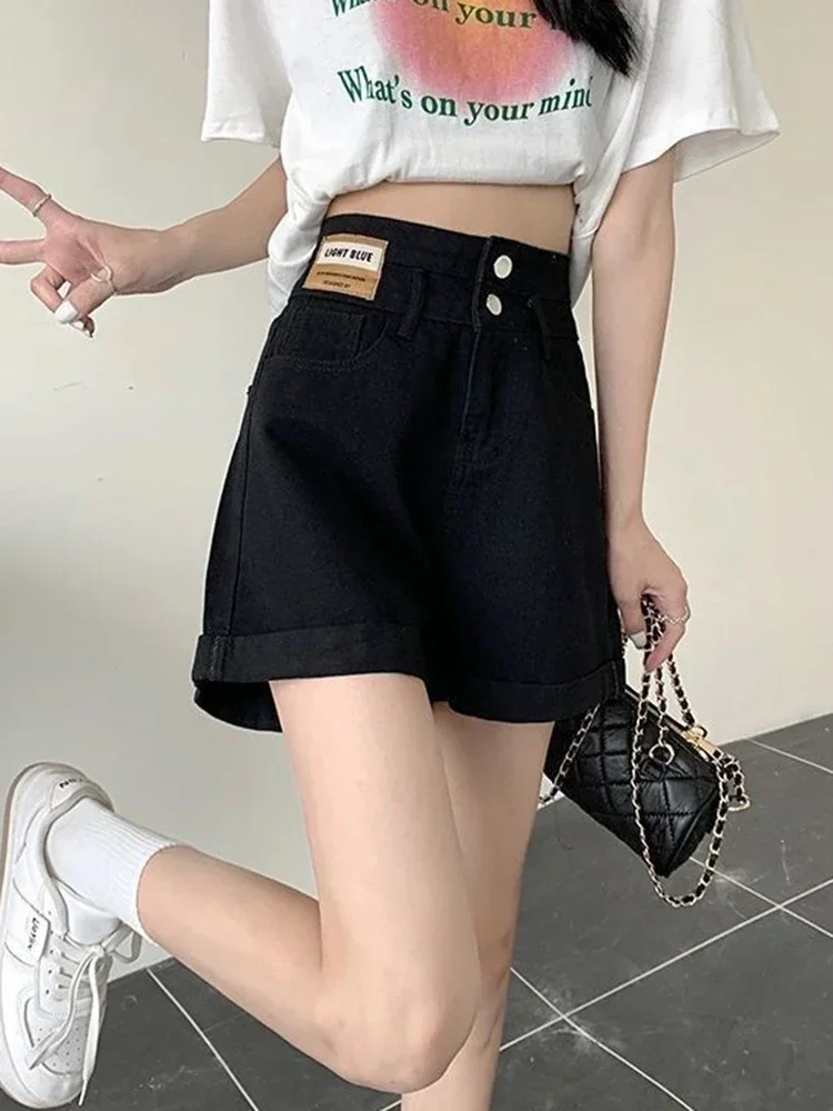 New Korean Academy Casual Women's Wide Leg Shorts Summer Street Yk2 Harajuku High Waist Fashion Women Loose Button Denim Shorts