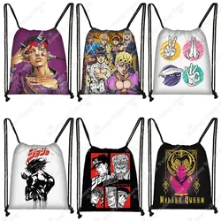 Anime Jojo Bizarre Adventure Print Backpacks Kujo Kira Yoshikage Joestar Killer Queen Drawstring Bag Harajuku Storage Bags Gift