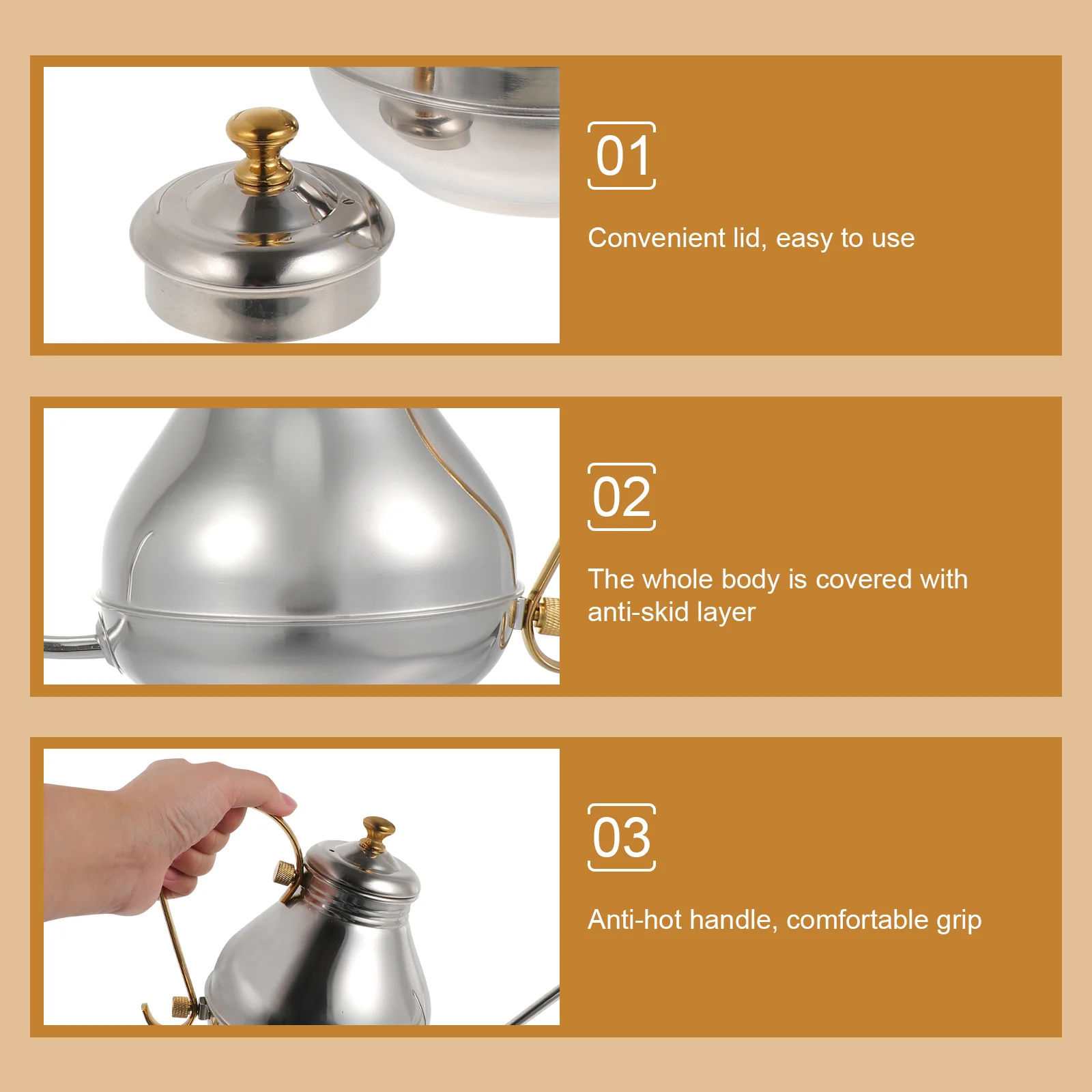 

1Pcs European Style Stainless Steel Water Kettle 304 High Temperature Resistant Practical Household Tea Kettle Anti-Skid Surface