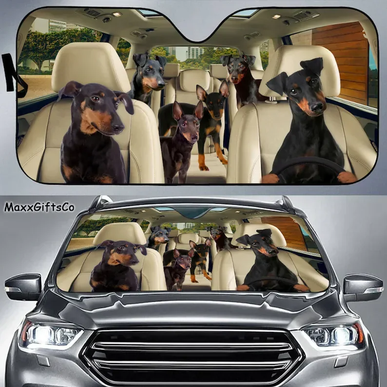 Manchester Terrier Car Sun Shade, Dogs Windshield, Dogs Family Sunshade, Dog Car Accessories, Car Decoration, Gift For Dad, Mom