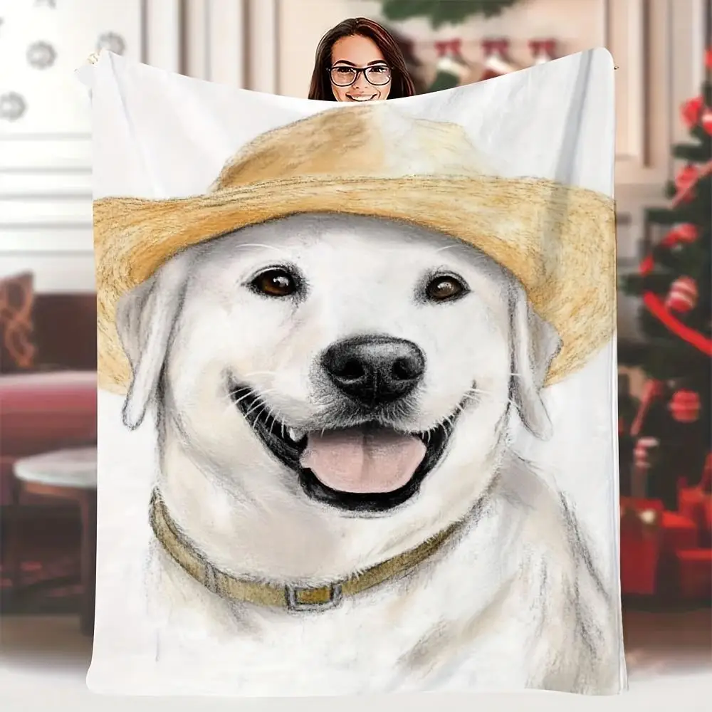 Personalized Dog Portrait Throw Blanket For Pet Lovers Labrador Puppy Art Decorative Canine Gift Cute Dog Mom Decor Fleece Throw